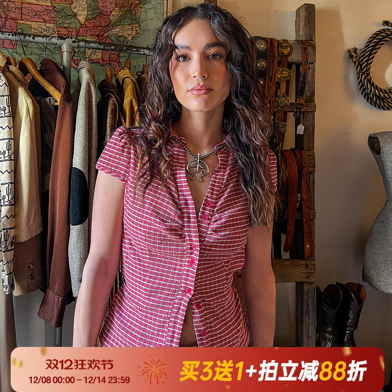 【美式摩洛哥】复古辣妹格纹短袖