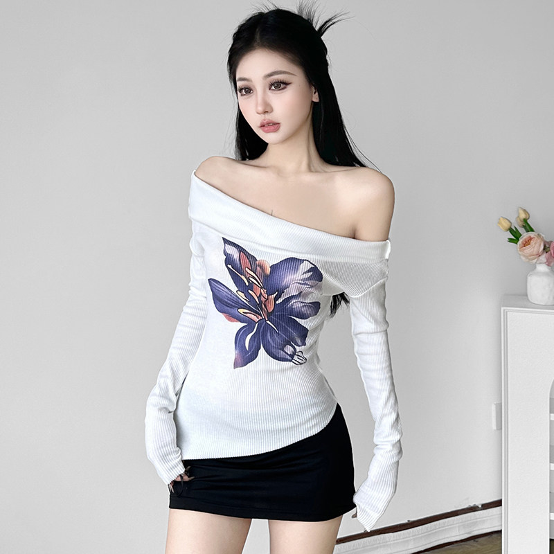 复古优雅花朵印花针织上衣