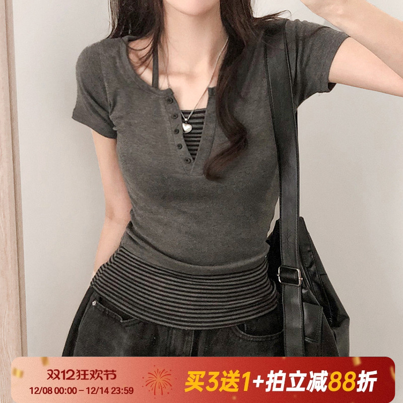 【韩系辣妹】复古辣妹风条纹短袖