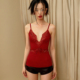 Amyway 欧美复古 性感红色蕾丝拼接V领吊带背心女甜辣性感上衣