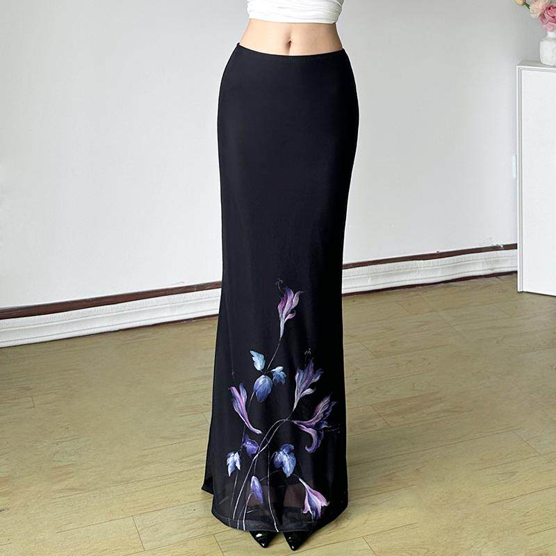 网纱半裙紫色鸢尾印花