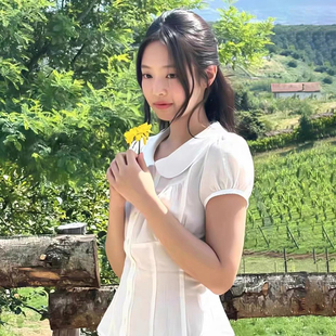 收腰系带甜美短袖 Amyway 复古纯欲风娃娃领衬衫 jennie同款 法式