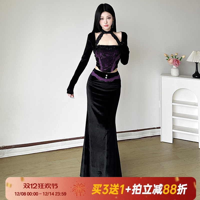 暗黑哥特复古低胸束腰吊带