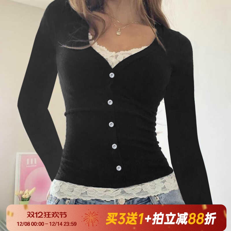 假两件设计感别致V领早秋小众