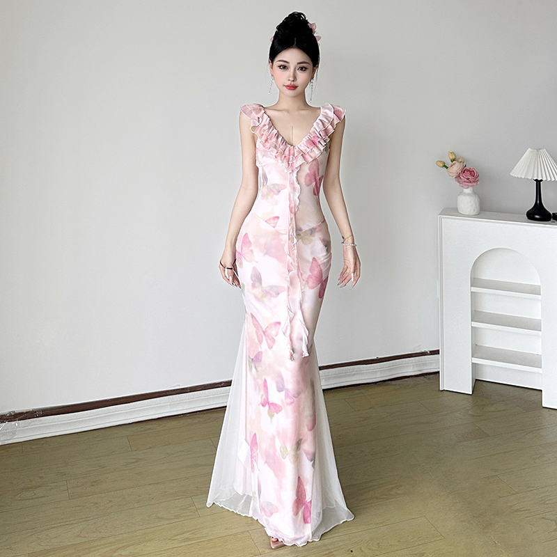 【法式温柔】荷叶花边飘带连衣裙