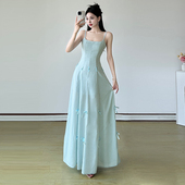 Amyway 多种穿法 度假风复古蝴蝶结吊带连衣裙甜美气质收腰长裙