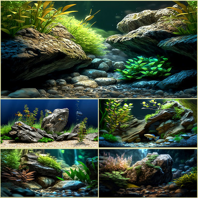 鱼缸贴纸背景画3D立体水草水族箱造景装饰壁纸高清定制