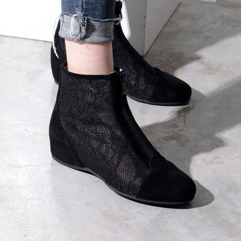 VDVC小众春新款蕾丝中跟坡跟隐形内增高女鞋透气凉鞋网靴凉靴4cm,女鞋,时装凉鞋,淘宝优惠券,粉丝福利购,淘宝优惠卷