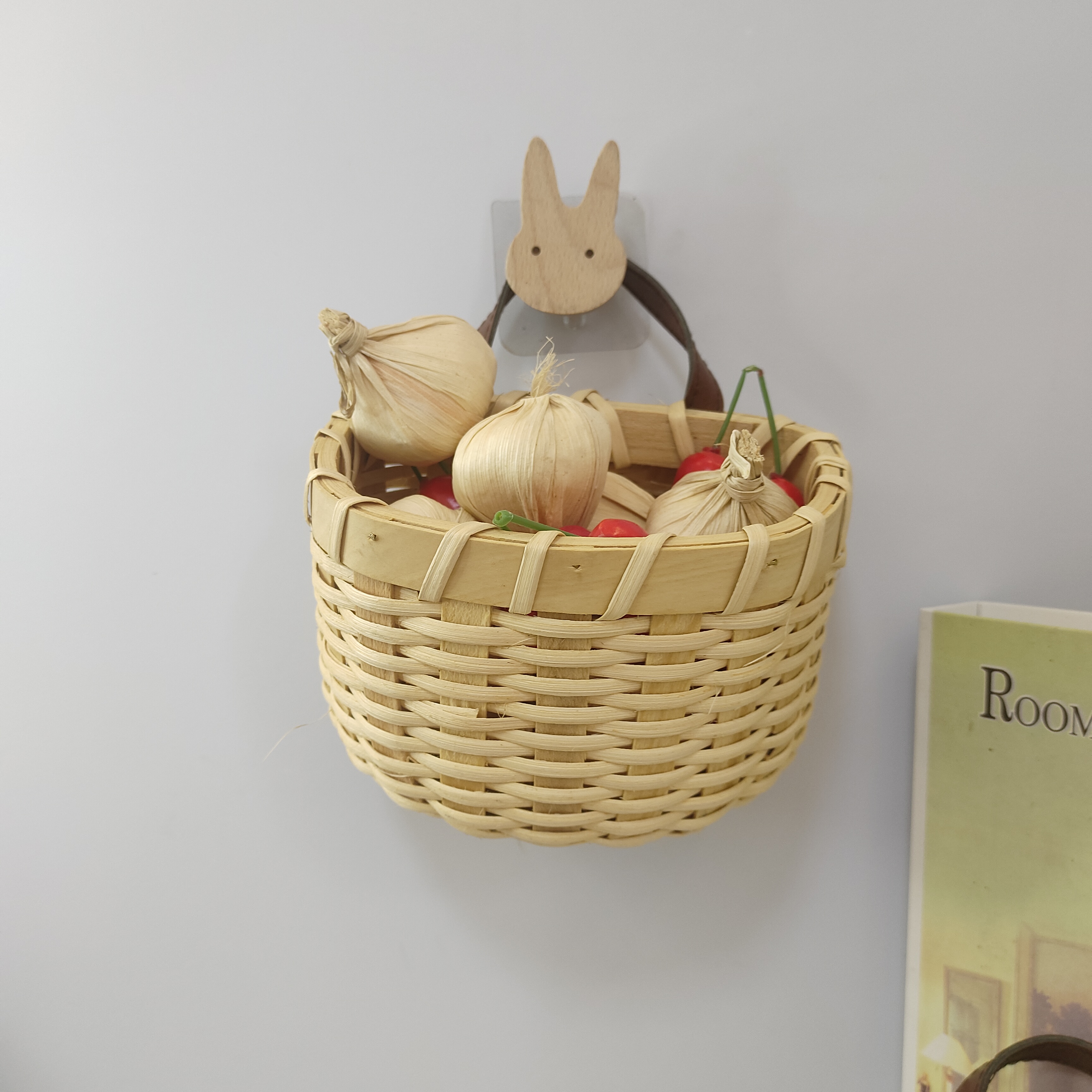 手工编织壁挂蓝姜蒜收纳篮藤编