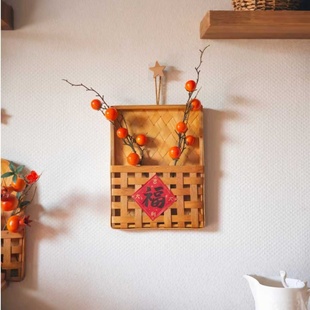 手工编织壁挂式 饰篮 庭院花园户外实木吊篮墙面挂饰新年布置摆件装