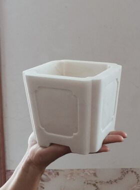 汉白玉石盆石雕笔筒兰花盆景小盆