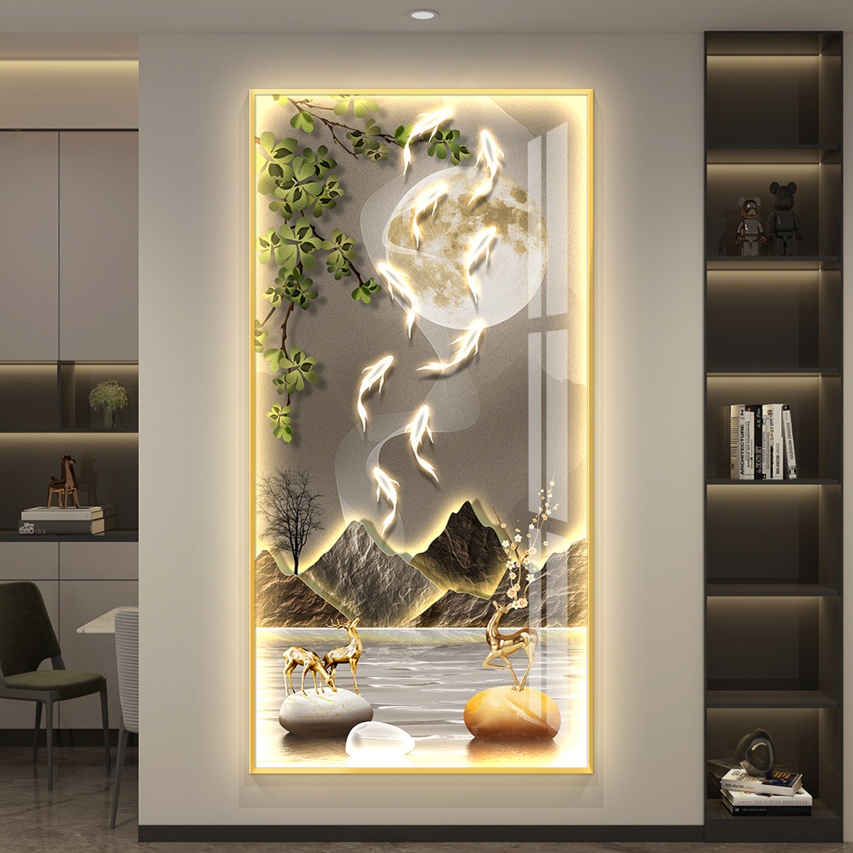 轻奢led带灯九鱼图入户玄图片