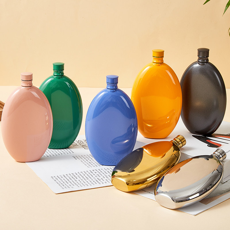 304不锈钢小酒壶3两装 随身便携女士酒壶椭圆时尚情侣酒壶定制