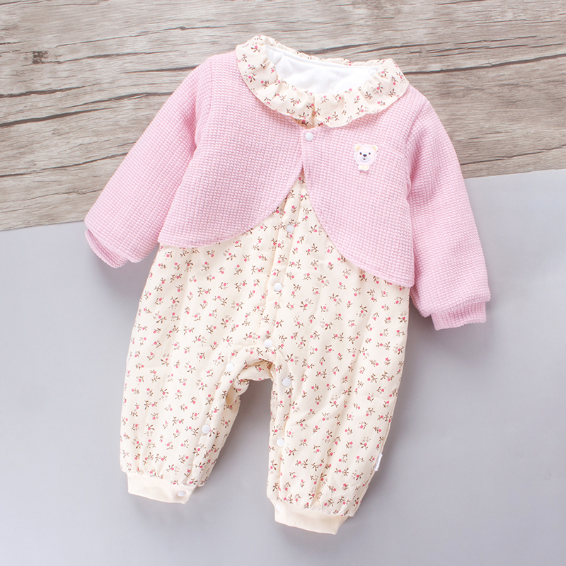 纯棉女宝薄棉连体衣新生儿外出服