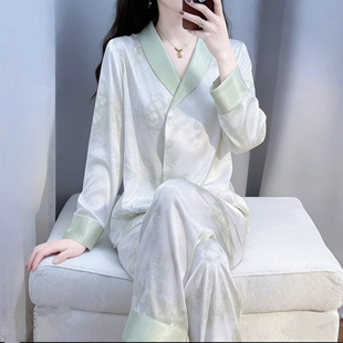 维多利亚2026年新款睡衣女春秋长袖长裤冰丝薄款带胸垫家居服套装