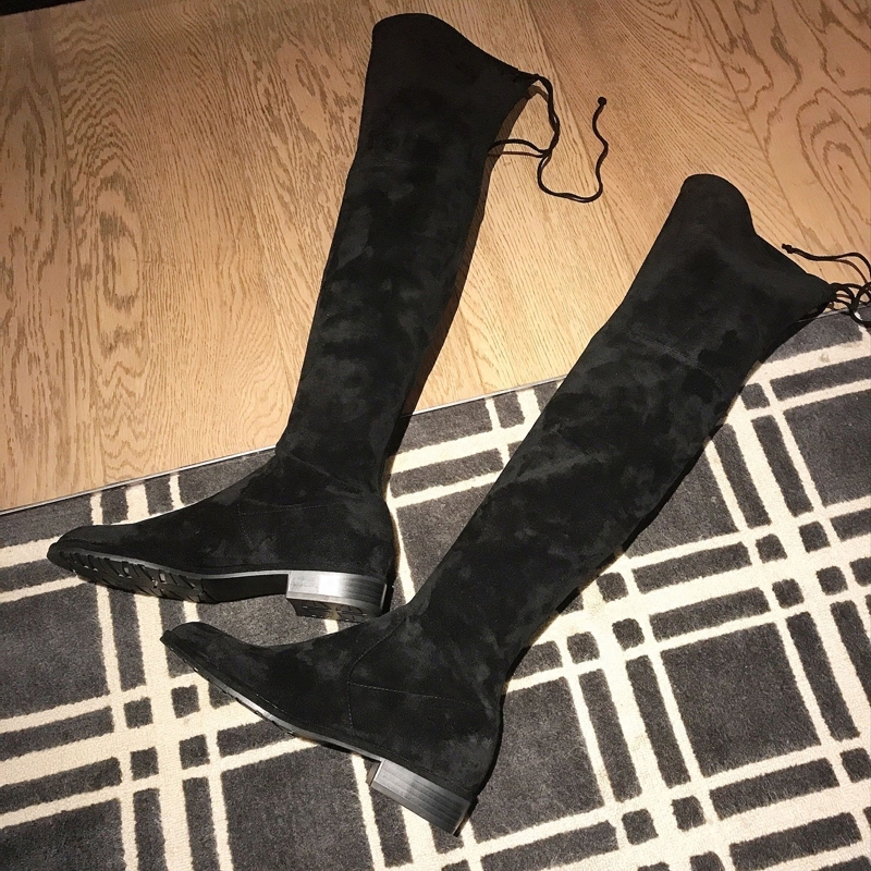 【sheii苏茵茵】镇店之宝~SW粗跟平底长筒弹力靴女长靴过膝靴女靴