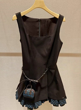 JR 专柜正品2025冬季新款 复古英伦风吊带羊毛格纹连衣裙XRJ7L03C