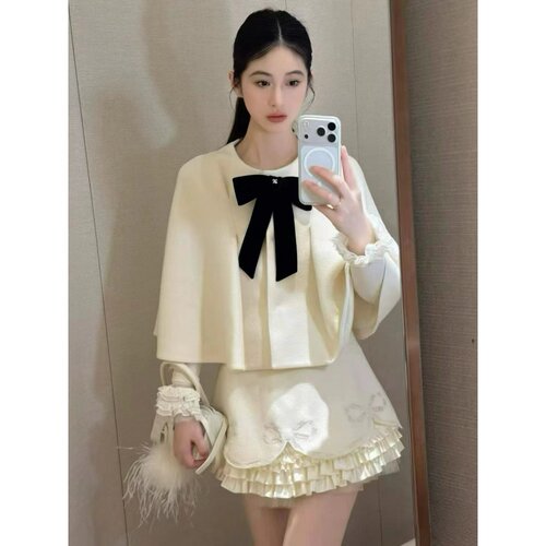 JR 专柜正品 2026冬季新款蝴蝶结短款千金斗篷毛呢外套女XSJ7W13D