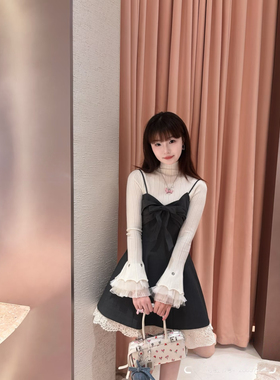 JR 专柜正品2026春季新款 蝴蝶结气质吊带网纱拼接连衣裙XSJ1L13D