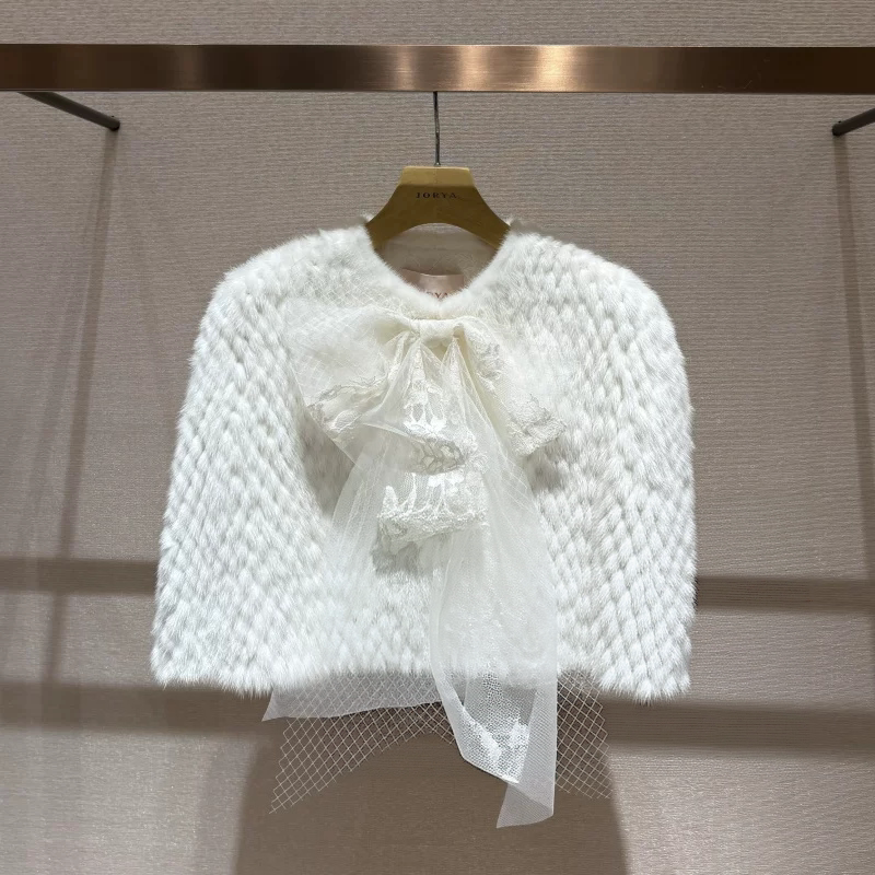 JR 专柜正品2026冬季新款 水貂毛皮草编制披肩斗篷外套女XSJ7W17D