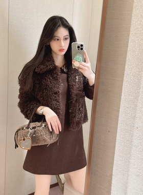 JR 2025冬季新款 时尚翻领珊瑚绒宽松羊羔绒短外套大衣XRJ7W09B