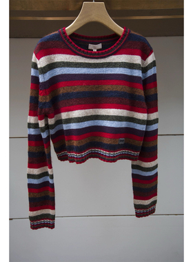 JR  2025秋季新款 圆领撞色条纹毛衣针织衫上衣女XRJ4M33B