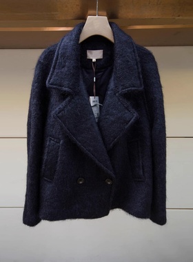 JR 2025冬季新款 时尚大翻领通勤双排扣羊毛外套大衣女XRJ7D03C