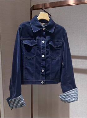 JR 专柜正品 2025冬季新款 复古植绒时尚牛仔格纹外套女XRJ7W06C