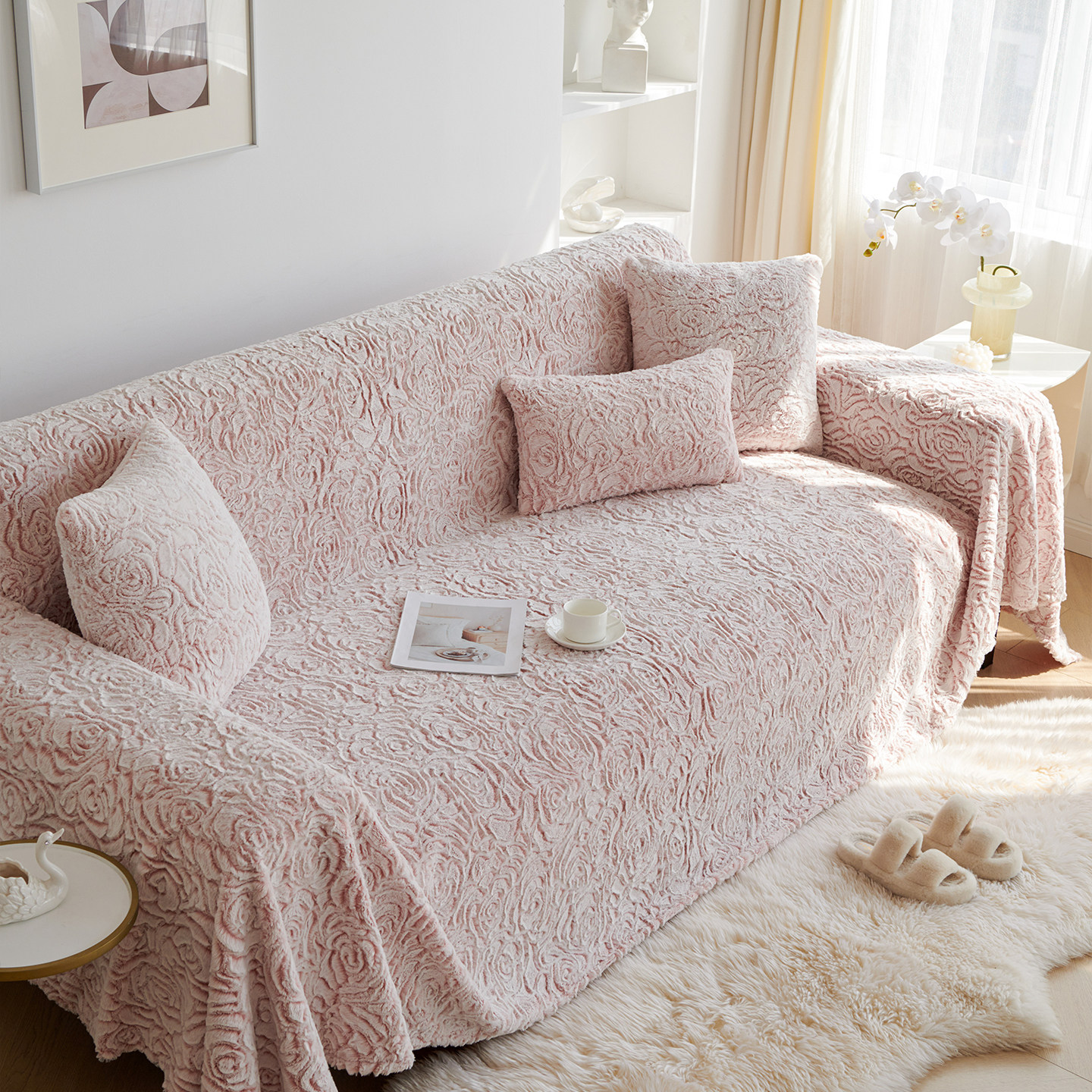 沙发垫秋冬毛绒加厚真皮沙发盖布冬季保暖固定防滑纯色坐垫套罩巾