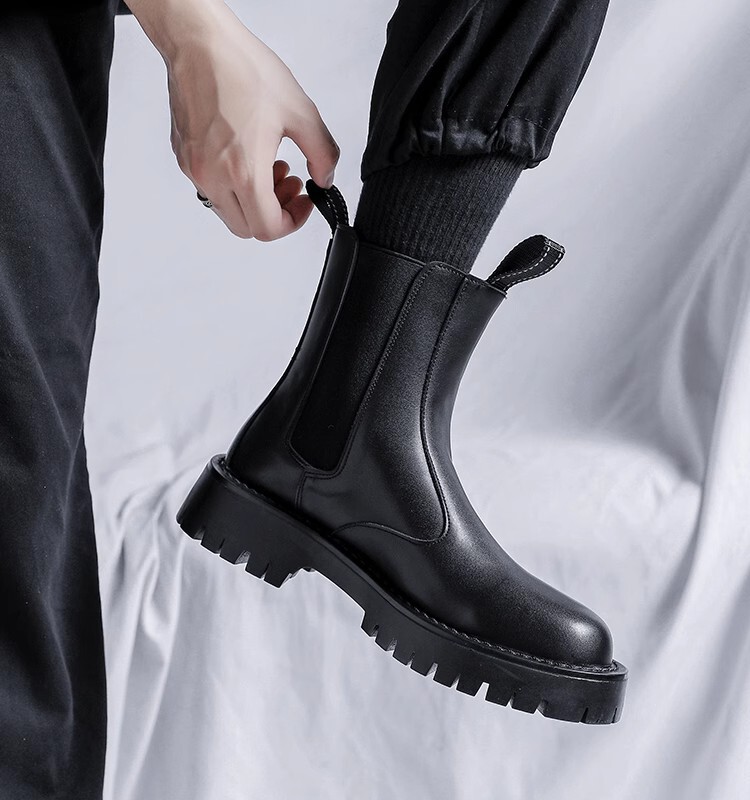 WINTER LEATHER CHELSEA BOOTS MENS CLAY BOOTS HIGH-TOP COTTON SHOES MARTIN BOOTS BRITISH STYLE HIGH-TOP BOOTIES