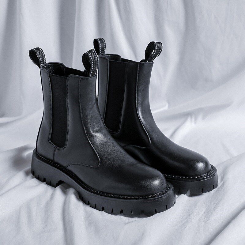 WINTER LEATHER CHELSEA BOOTS MENS CLAY BOOTS HIGH-TOP COTTON SHOES MARTIN BOOTS BRITISH STYLE HIGH-TOP BOOTIES