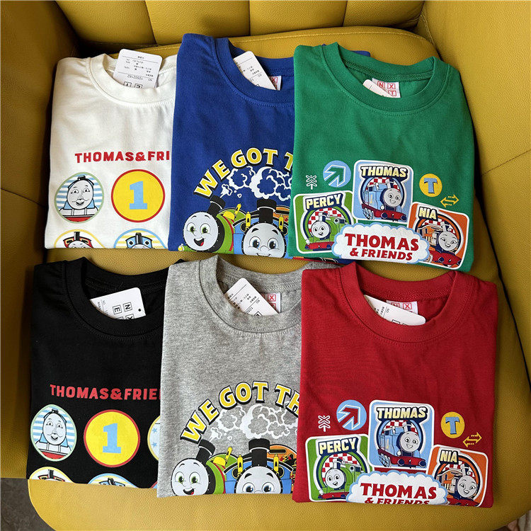 日单秋季新款托马斯系列童装假两件拼色袖子打底休闲长袖衫