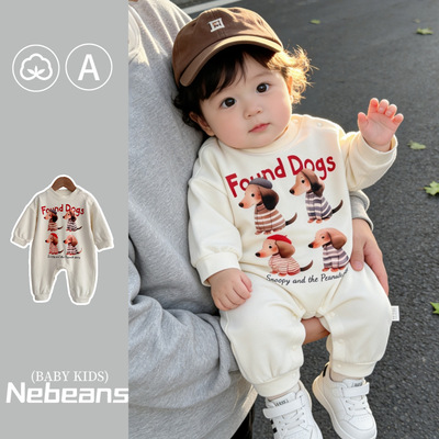 nebeans乐宾韩版潮款婴幼儿连身衣外出服FOUND DOGS卡通宝宝衣服