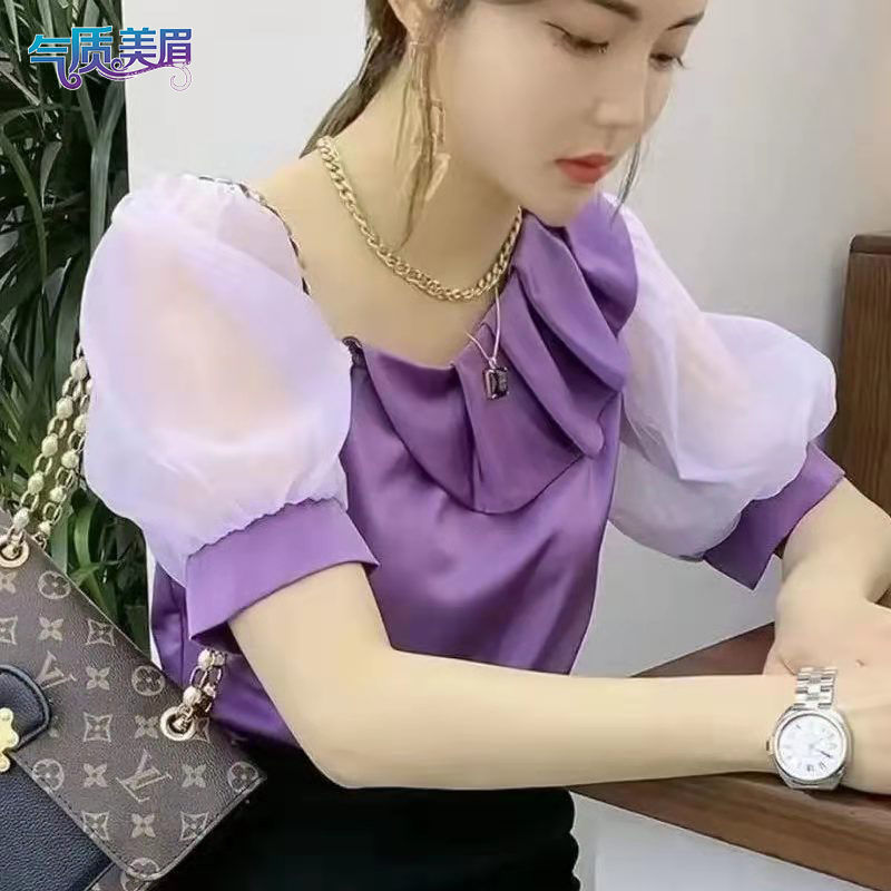 design shirt 2021 summer new pattern Korean Edition Show thin clavicle temperament puff sleeve jacketin the Women's clothing/Boutique , Lace shirt/Chiffon shirt  category - from Buy2taobao.com to provide professional Taobao agent buy service