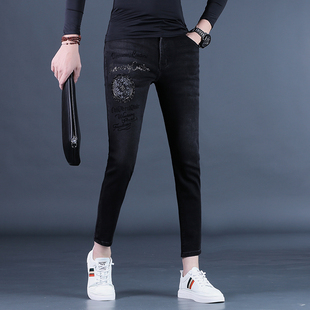 九分裤男秋冬款男士牛仔裤潮牌绣花修身小脚9分休闲裤2025上新厚