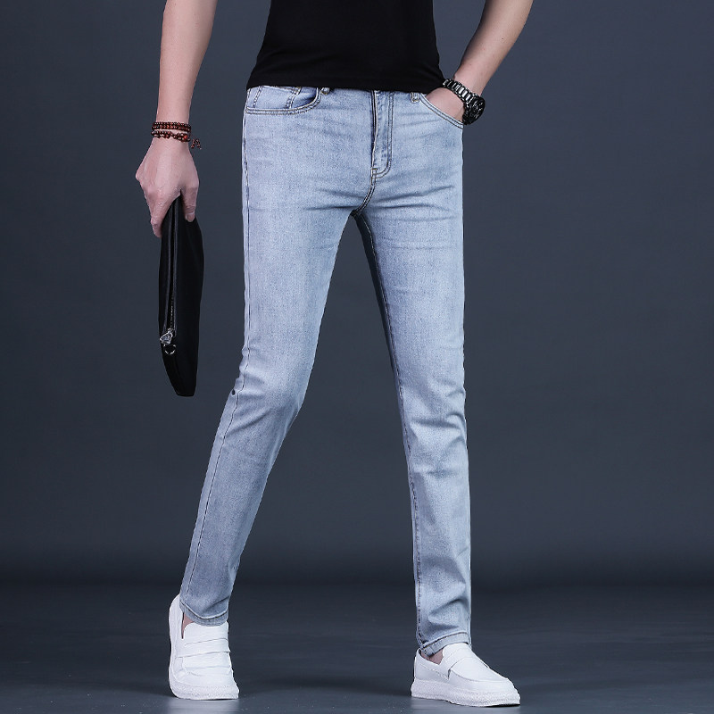 夏季牛仔裤男士潮流百搭修身小直筒浅色休闲长裤26新款透气弹力薄