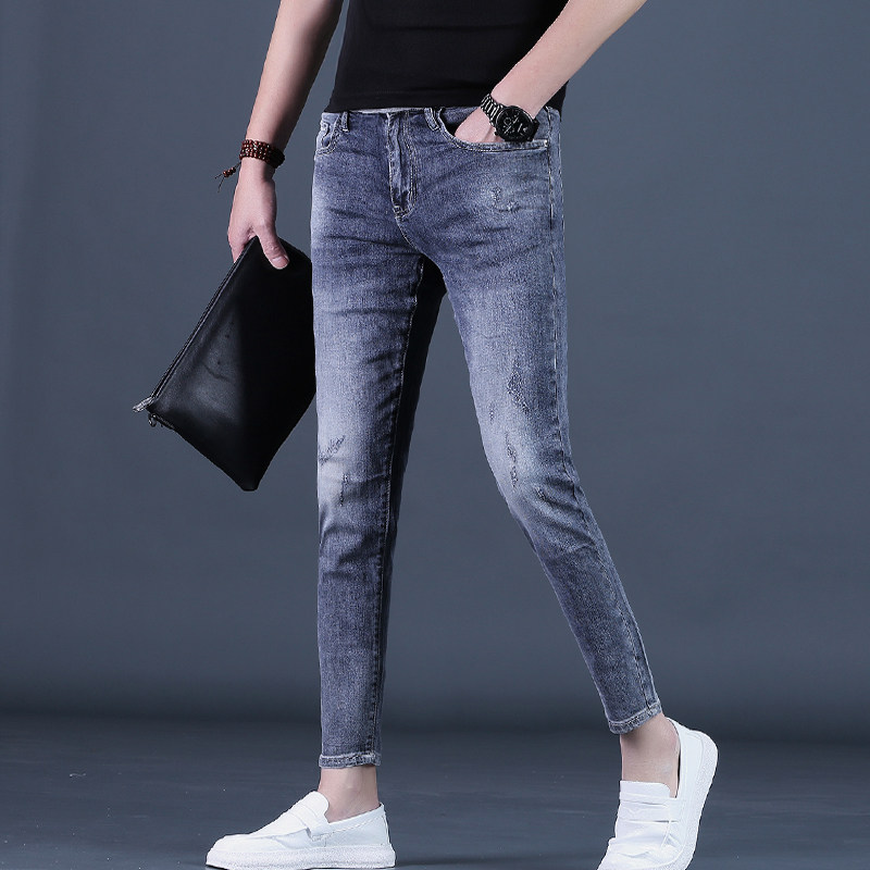 九分牛仔裤男款高级潮流修身小脚男士9分休闲风夏季新款男生裤子