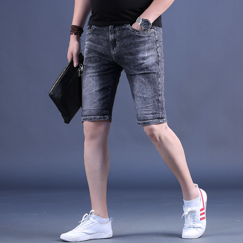 2025新款短裤男五分裤修身烟灰色牛仔裤男士潮流休闲中裤5分马裤