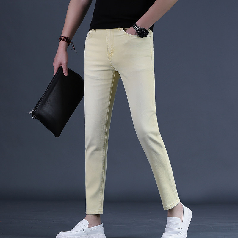 夏季牛仔裤男九分裤男士韩版潮流修身小脚高端9分休闲裤子26薄款