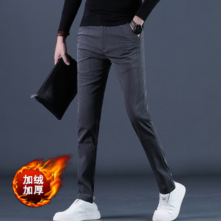 加绒休闲裤男士秋冬款潮流简约百搭保暖修身小脚西裤九分男裤厚25