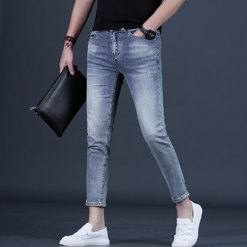 裤子男夏季九分裤男士牛仔裤潮流百搭修身小脚薄款9分休闲男裤26