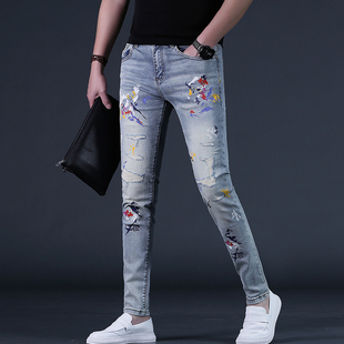 高级男装时尚牛仔裤男士潮牌修身型瘦腿春夏休闲长裤青年潮流男裤