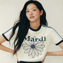 韩国Mardi小雏菊短袖T恤女夏季设计感运动风金高银同款正肩上衣潮