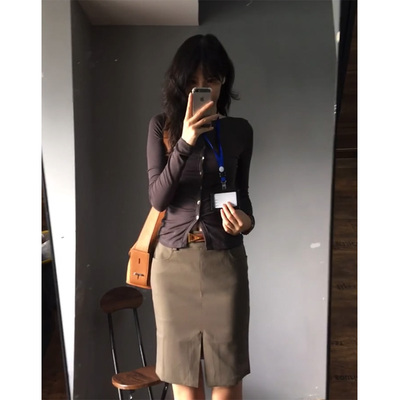 都市御姐风前开衩西装半裙女