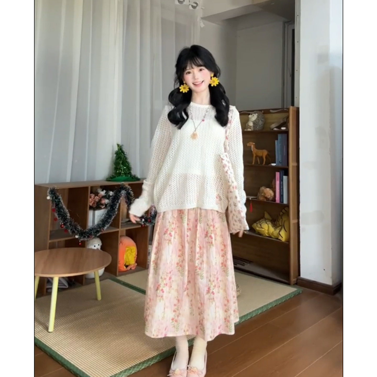 法式复古碎花半身裙女2026新款气质休闲百搭宽松显瘦压褶裙印花裙