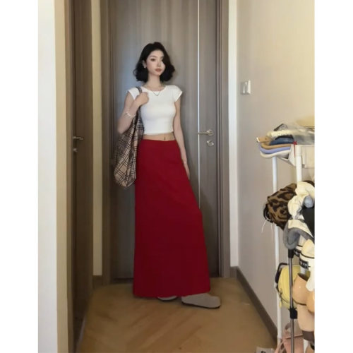 高级感包臀红色半身裙女