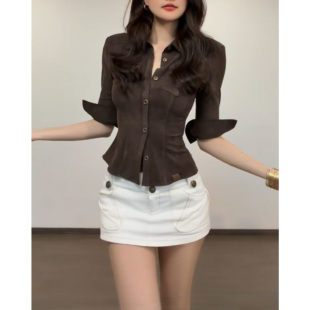 复古辣妹低腰丰胯显瘦百搭半身裙 女美式 设计感白色工装 包臀短裙裤