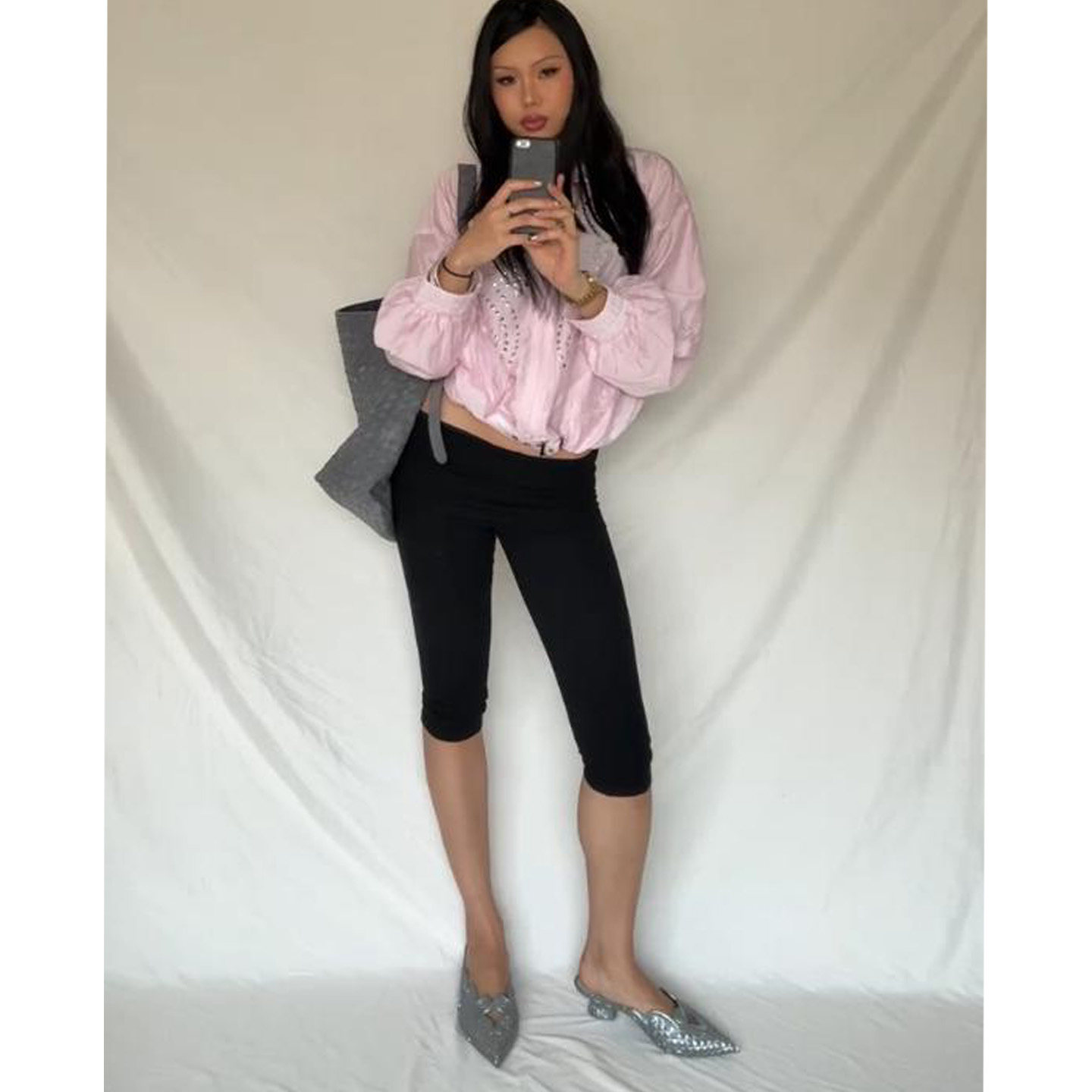 设计感黑色翻边紧身弹力7分裤女修身百搭休闲运动紧身针织裤子