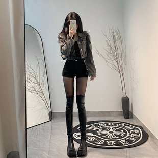 复古烟灰色牛仔外套女春秋辣妹韩版宽松显瘦短款百搭休闲夹克上衣