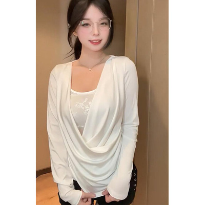 法式性感堆堆领上衣女